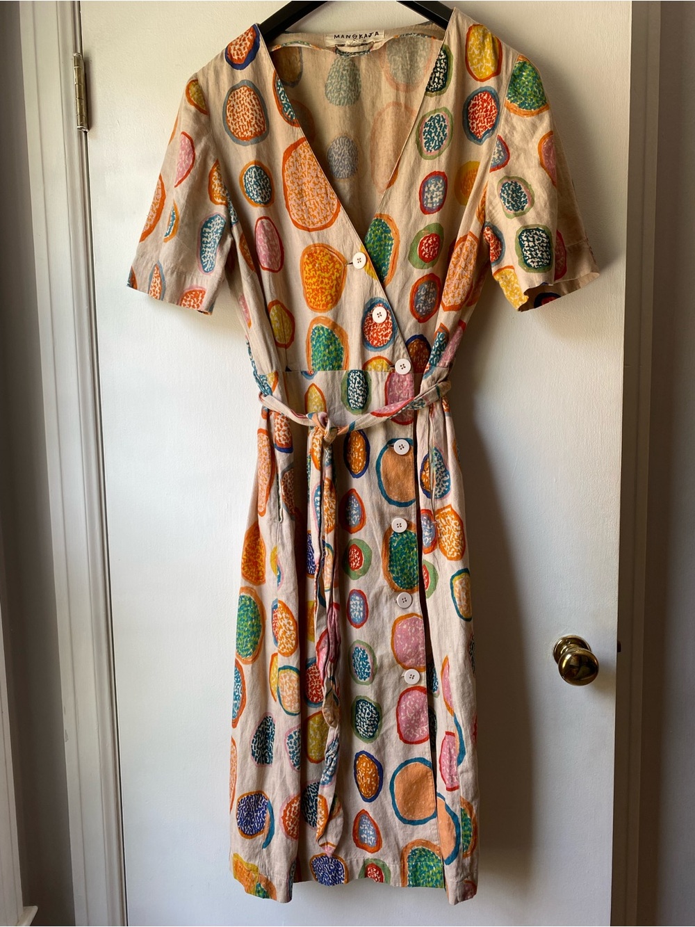 gorman Beige Midi Dress with Multicolor Dot Print